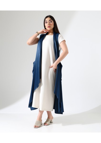 Saten Büyük Beden Şal Yaka Uzun Yelek modelleri
