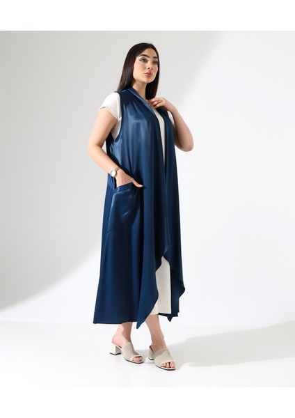 Saten Büyük Beden Şal Yaka Uzun Yelek fırsatları