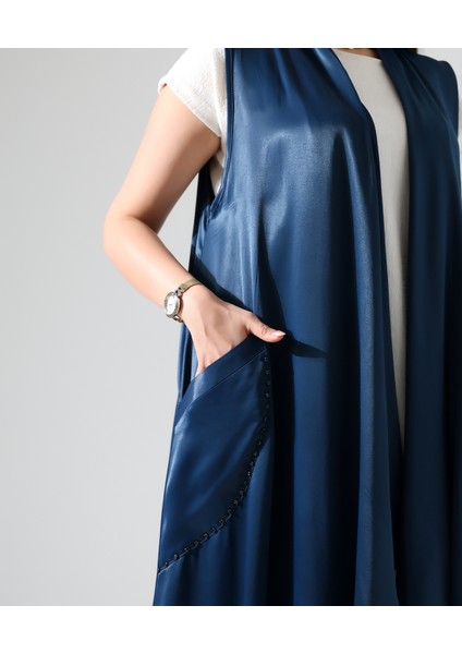 Saten Büyük Beden Şal Yaka Uzun Yelek indirimleri