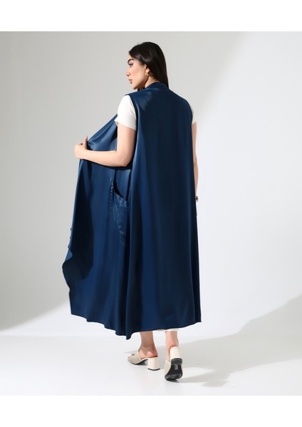 Saten Büyük Beden Şal Yaka Uzun Yelek