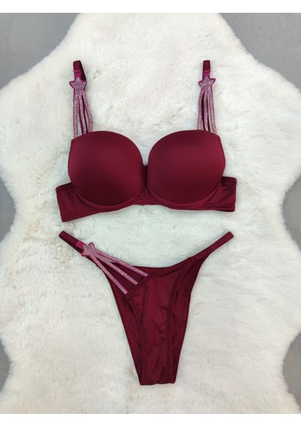 Kadın Taşlı Dolgulu Destekli Sütyen Külot Takım Iç Çamaşırı