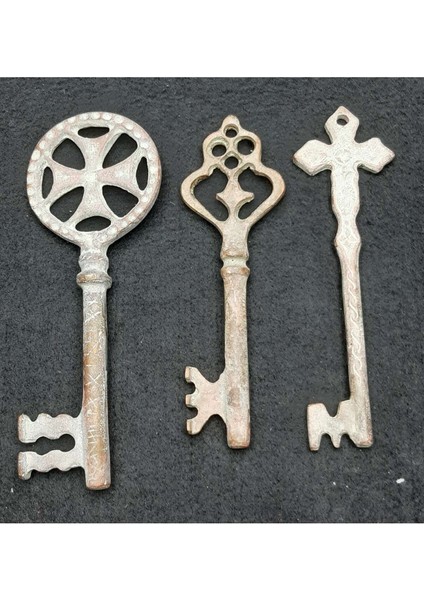 3'lü Dekoratif Antika Tarzı Prinç Döküm Anahtar Seti, Eski Çağlar Teması