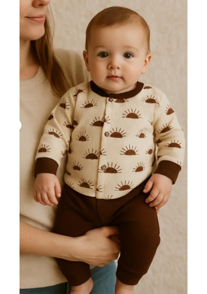 Toprak Güneş Desenli Organik Yenidoğan Fitilli Kumaş Kız Erkek Bebek 2’li Hastane