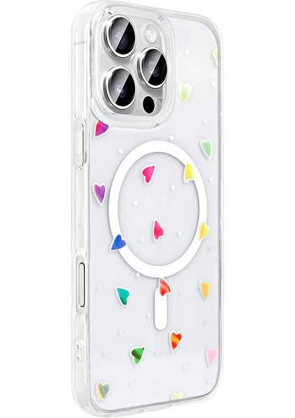 iPhone 16 Pro Max Kılıf M-Safe Şarj Özellikli Şeffaf Zore Folk Sert Kapak - Çilek