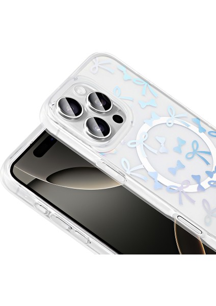iPhone 16 Pro Max Kılıf M-Safe Şarj Özellikli Şeffaf Zore Folk Sert Kapak - Çilek