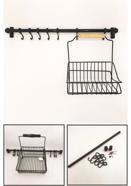 Retro Mutfak Sepeti ve Askılı 6 Kancalı Boru Seti, Şık ve Kullanışlı Tasarım fırsatları