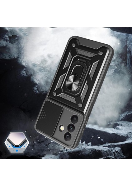 Galaxy A17 Kılıf Magnetik Standlı Kamera Korumalı Zore Sürgülü Vega Kapak - Mavi
