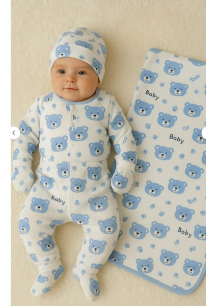 Ayıcık Desenli Erkek Mavi 6 Parça Battaniyeli Yenidoğan Pamuk Takım Hastane Çıkışı 0-6 Ay fiyatları