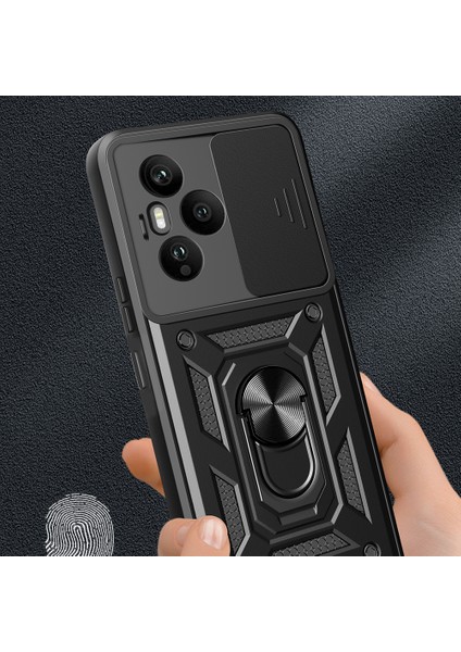 Honor 400 Pro Kılıf Magnetik Standlı Kamera Korumalı Zore Sürgülü Vega Kapak - Mavi