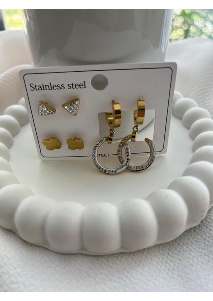 Çelik Set Küpe Gold