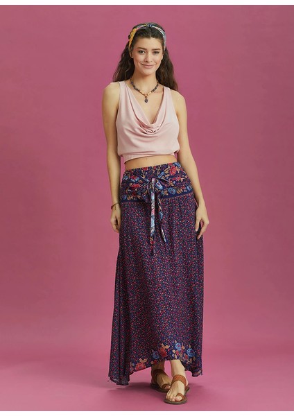 Kadın Salaş Çiçek Desenli Asimetrik Etek