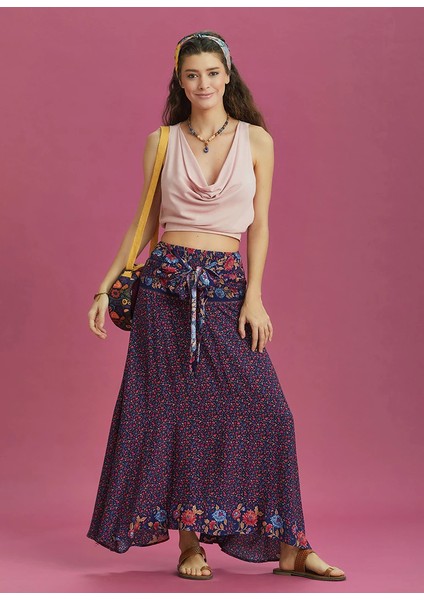 Kadın Salaş Çiçek Desenli Asimetrik Etek fiyatları