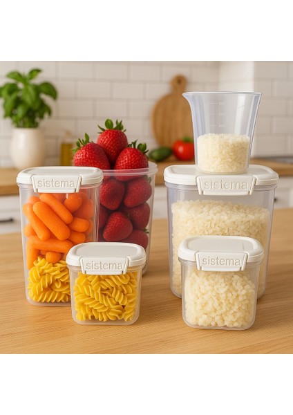 Bakery Pantry Pack 82004 – 5 Parça Hava Geçirmez Saklama Kabı Seti + Ölçü Kabı, Bpa’sız Plastik, Beyaz Kapaklı fiyatları