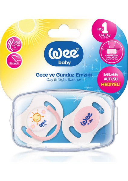 2'li Gece Gündüz Emzik No:1 Pembe (Saklama Kabı Hediyeli) 0-6 Ay