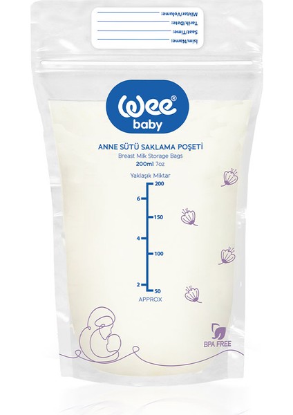 Anne Sütü Saklama Poşeti 20 Adet BPA İçermeyen Dondurucuya Uygun 200 ml