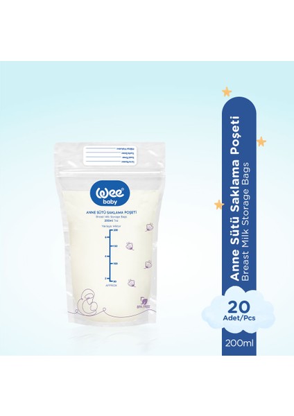 Anne Sütü Saklama Poşeti 20 Adet BPA İçermeyen Dondurucuya Uygun 200 ml fiyatları