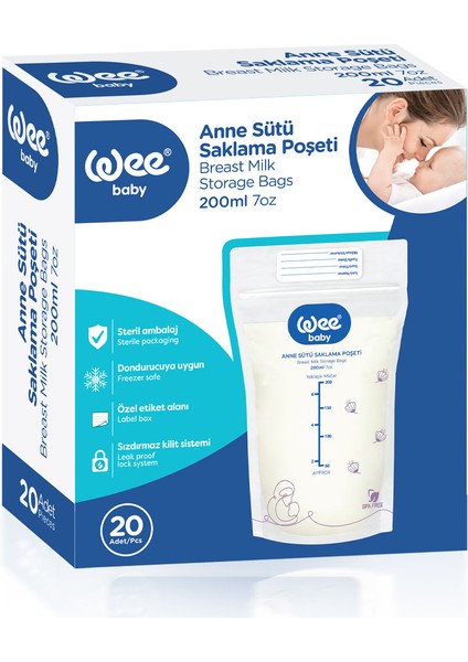 Anne Sütü Saklama Poşeti 20 Adet BPA İçermeyen Dondurucuya Uygun 200 ml fırsatları