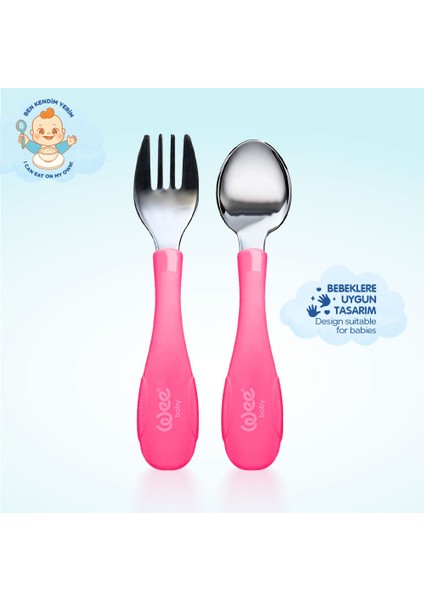 Paslanmaz Çelik Kaşık Çatal Seti - Pembe modelleri