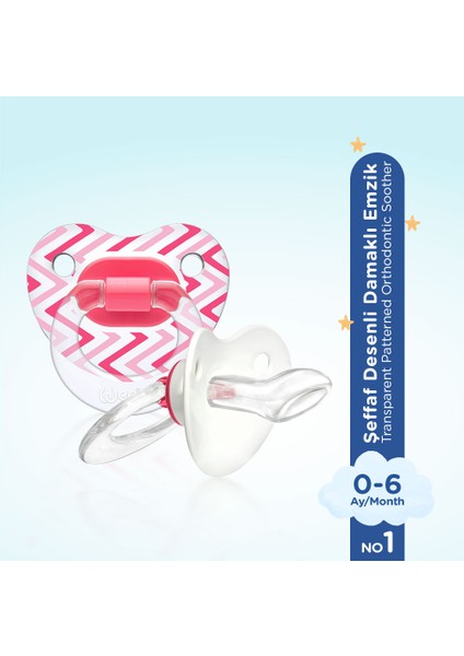 Şeffaf Desenli Damaklı Emzik No:1 Pembe 0-6 Ay fiyatları