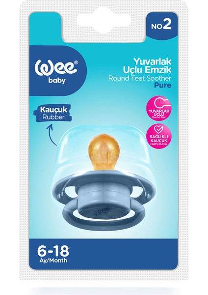 Pure Yuvarlak Uçlu Kauçuk Emzik No:2 Mavi 6-18 Ay fırsatları