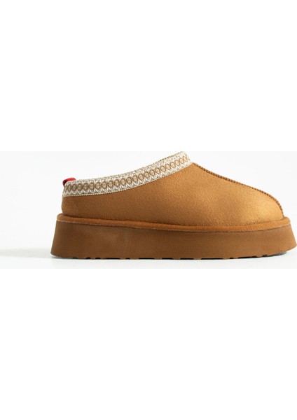 Süet Içi Kürklü Düz Taban Sabo Kışlık Kadın Terlik