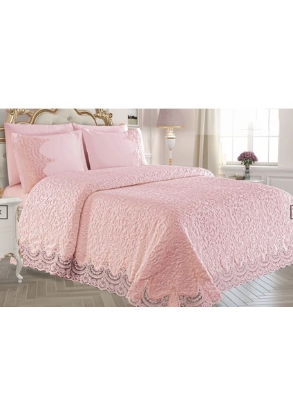 Battaniyeli Çift Kişilik Yatak Örtüsü Fransız Güpürlü Kıng Sıze