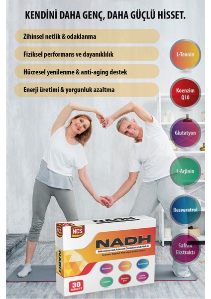 Nadh Safran Koenzim Q10 Glutatyon Teanin L-Arjinin Resveratrol 30 Tablet L-Sitrulin D-Riboz