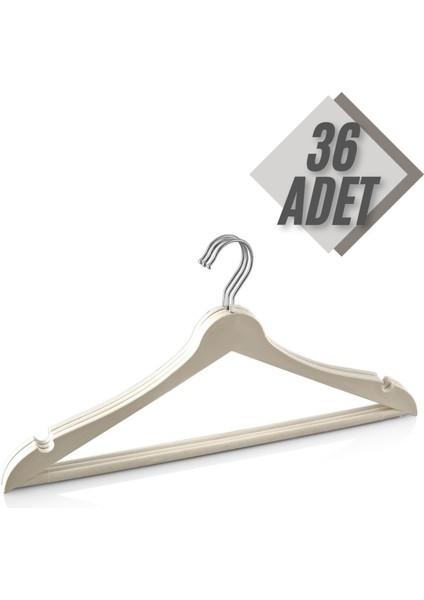 36 Adet Ahşap Görünümlü Plastik Beyaz Elbise Kıyafet Askısı