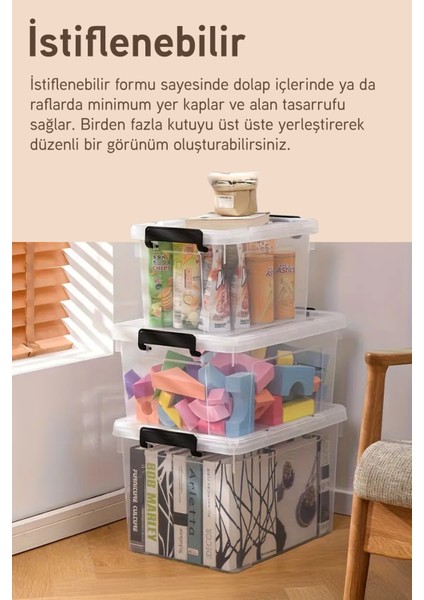 3'lü Saklama Kabı Yatay Dikdörtgen Kilitli Kapaklı Çok Amaçlı Oyuncak Saklama Kutusu 10-15-20 Litre modelleri