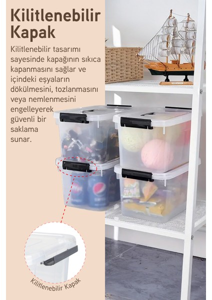 3'lü Saklama Kabı Yatay Dikdörtgen Kilitli Kapaklı Çok Amaçlı Oyuncak Saklama Kutusu 10 Litre fırsatları