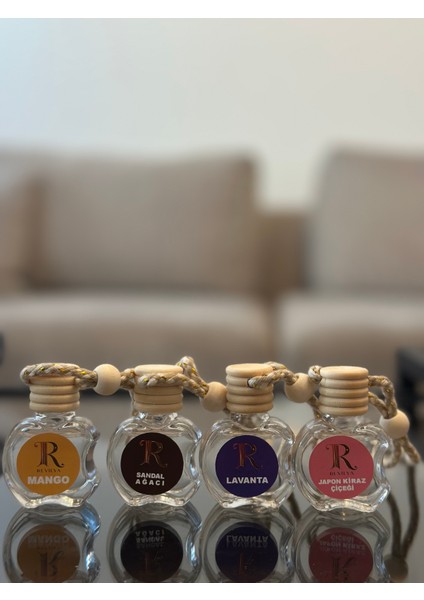 8 ml 4’lü Araç Koku ve Mini Mekan Kokusu Seti – Mango, Lavanta, Japon Kiraz Çiçeği, Sandal Ağacı