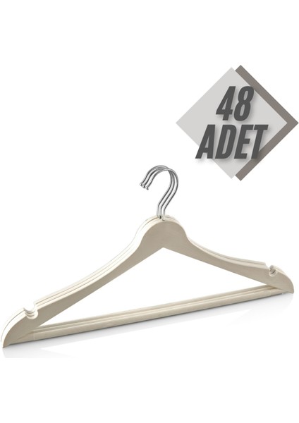 48 Adet Ahşap Görünümlü Plastik Beyaz Elbise Kıyafet Askısı