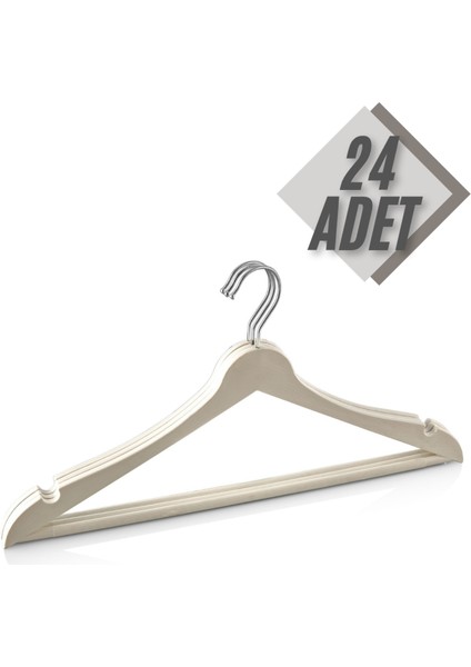 24 Adet Ahşap Görünümlü Plastik Beyaz Elbise Kıyafet Askısı
