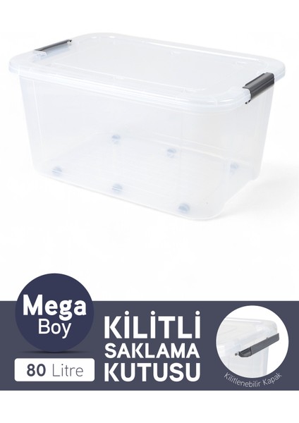 Tekerli Saklama Kabı Yatay Dikdörtgen Kilitli Kapaklı Çok Amaçlı Oyuncak Saklama Kutusu 80 Litre