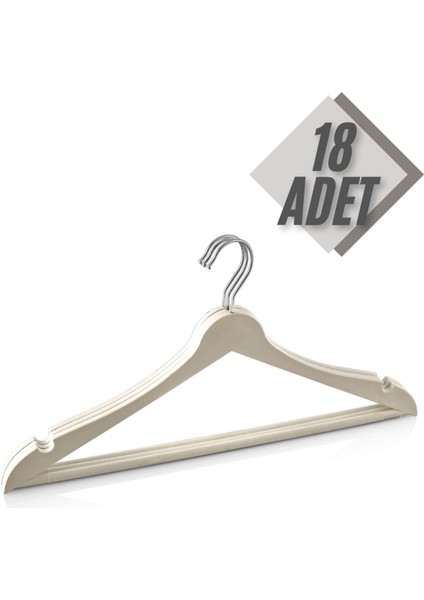 18 Adet Ahşap Görünümlü Plastik Beyaz Elbise Kıyafet Askısı