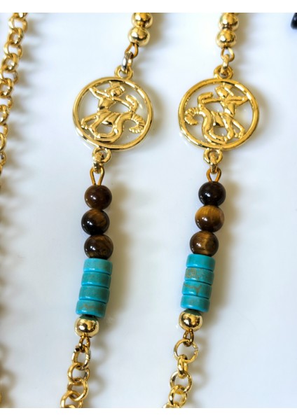 Yay Burcu Kaplan gözü ve Turkuaz Doğal Taşlı Gözlük Zinciri fırsatları