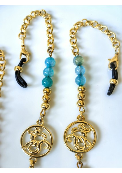 Yay Burcu Kaplan gözü ve Turkuaz Doğal Taşlı Gözlük Zinciri indirimleri