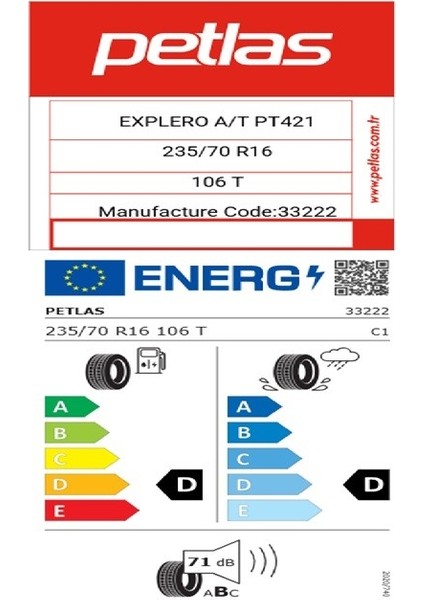 235/70 R16 Tl 106T Explero A/t PT421 Suv Yaz Lastiği (Üretim TARIHI:2025) fiyatları