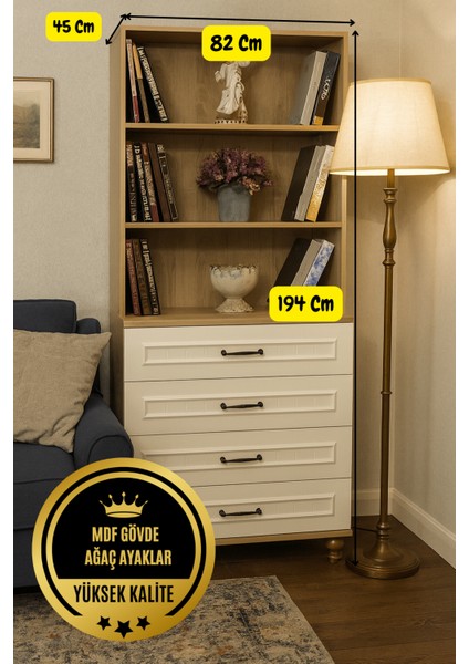 Nefes Çekmeceli Şifonyer & Kitaplık | MDF Gövde | Ağaç Ayaklar fiyatları