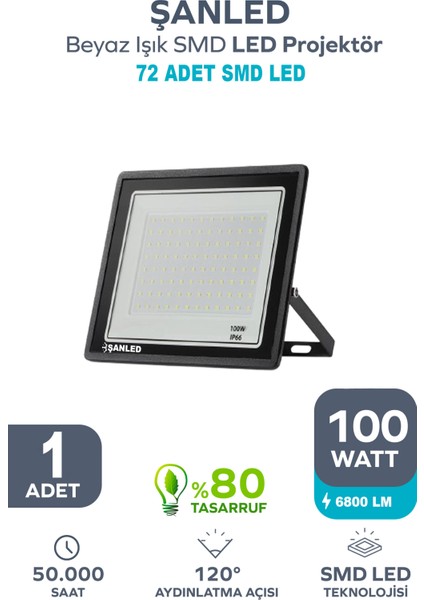 100W 6800 Lümen 6500K Beyaz Işık Smd LED Projektör-1 Adet