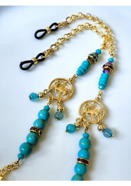 Boğa Burcu Turkuaz ve Kaplan Gözü Doğal Taşlı Gözlük Zinciri modelleri