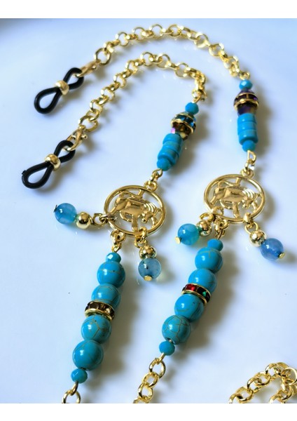 Boğa Burcu Turkuaz ve Kaplan Gözü Doğal Taşlı Gözlük Zinciri fırsatları