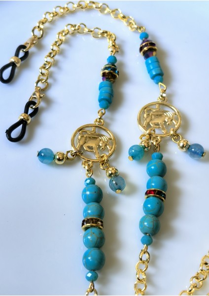 Boğa Burcu Turkuaz ve Kaplan Gözü Doğal Taşlı Gözlük Zinciri indirimleri
