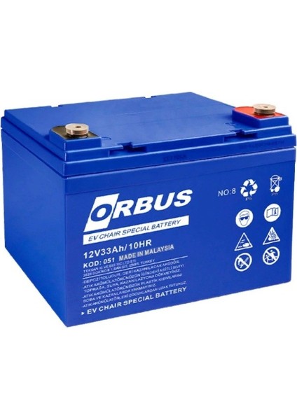 12 Volt 33 Amper (12V 33A) Engelli Araç Aküsü Malezya Üretim