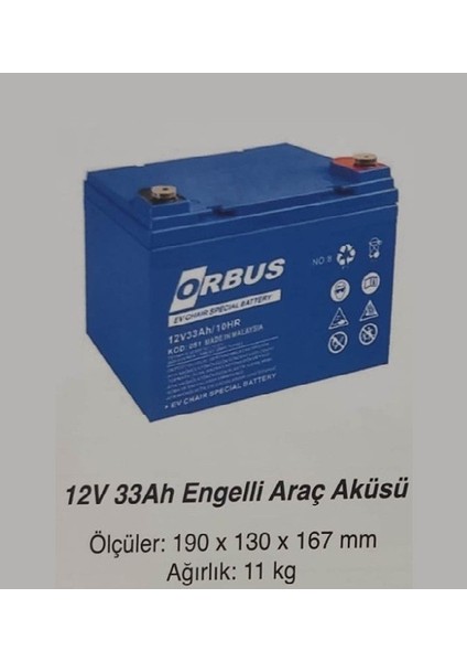 12 Volt 33 Amper (12V 33A) Engelli Araç Aküsü Malezya Üretim fiyatları