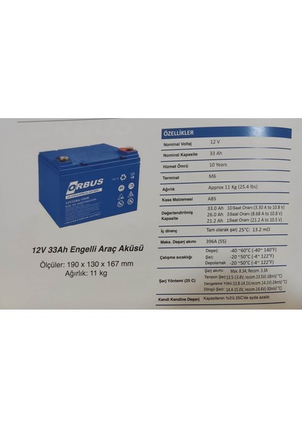 12 Volt 33 Amper (12V 33A) Engelli Araç Aküsü Malezya Üretim fırsatları