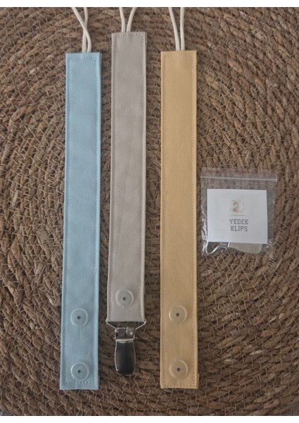 3’lü Set Bebek Emzik Askısı - Emzik Zinciri - Yenidoğan Kumaş Askı %100 Pamuk Yıkanabilir