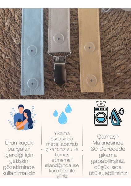 3’lü Set Bebek Emzik Askısı - Emzik Zinciri - Yenidoğan Kumaş Askı %100 Pamuk Yıkanabilir fiyatları