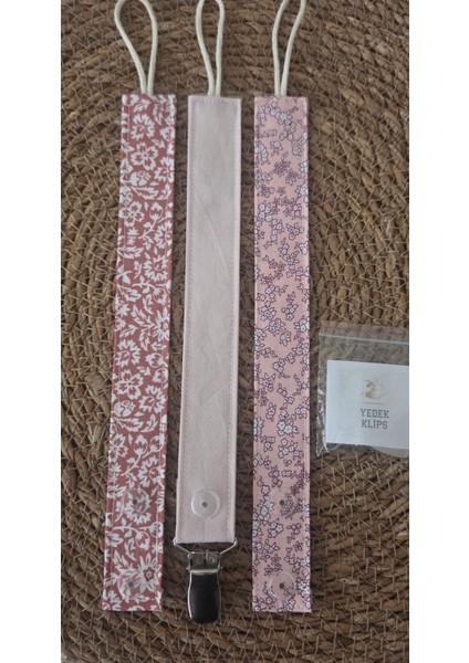 3’lü Set Bebek Emzik Askısı - Emzik Zinciri - Yenidoğan Kumaş Askı %100 Pamuk Yıkanabilir