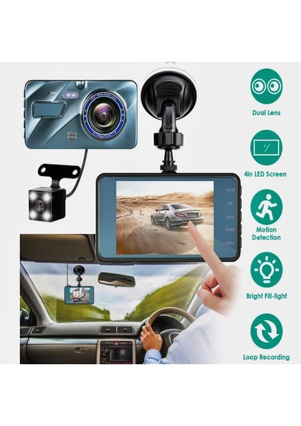 Araç Içi Kamera 1080P Full Hd Gece Görüşlü Ön- Arka Dokunmatik Ekranlı, 170° Geniş Açılı / Prs-2e fırsatları